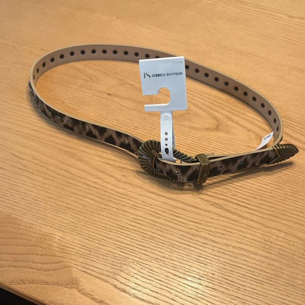 Jessica Simpson Leopard Print Belt with Gold Accents